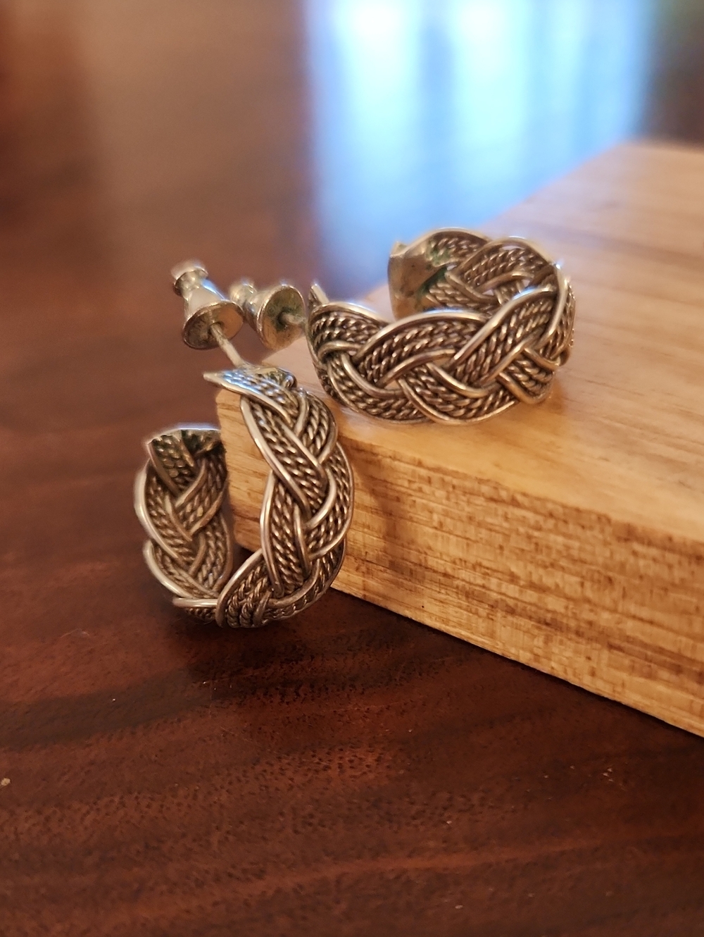 Vintage Navaho Silver Braid Half Hoop Earrings